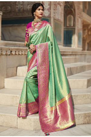 Mint Green Silk Designer Saree