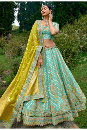 Mint Green Silk Heavy Embroidered Lehenga Choli Set