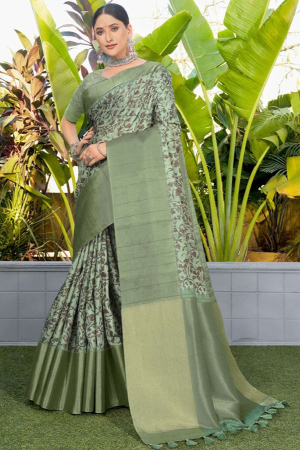 Mint Green Woven Silk Saree for Festival