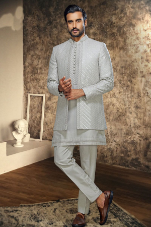 Moon White Silk Designer Indo Western