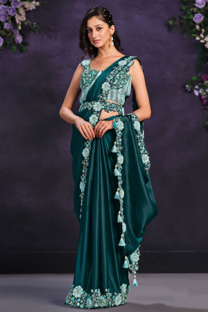 Morpich Crepe Satin Silk Designer Ready to Wear Saree