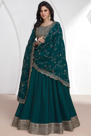Morpich Embroidered Silk Anarkali Gown with Dupatta for Festival