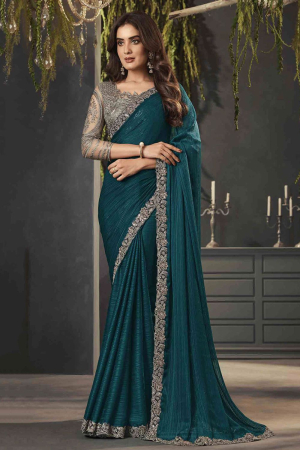 Morpich Satin Saree with Embroidered Blouse