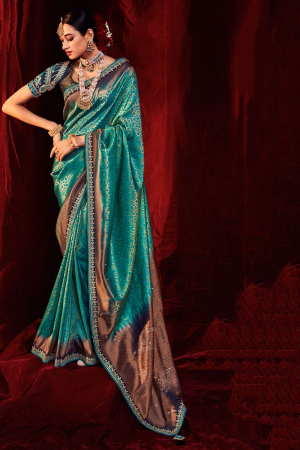 Morpich Silk Saree with Embroidered Blouse