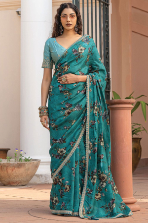 Morpich Viscose Saree with Embroidered Blouse