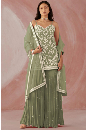Moss Green Designer Sarara Kameez Suit