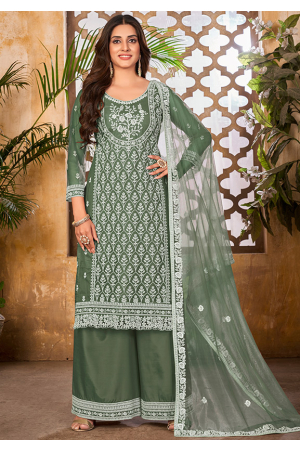 Moss Green Embroidered Net Palazzo Kameez