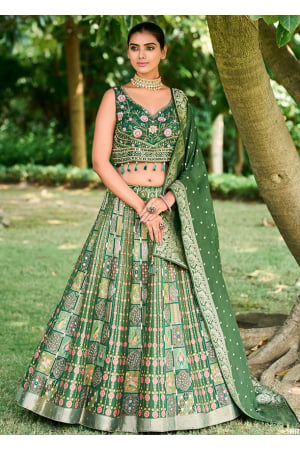 Moss Green Silk Readymade Designer Lehenga Choli