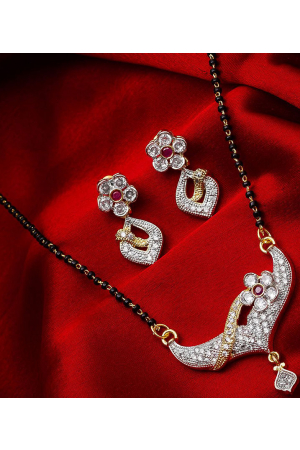 Silver and Golden American Diamond Designer Mangalsutra Set