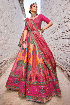 Multicolor Banarasi Silk Jacquard Designer Bridal Lehenga Set