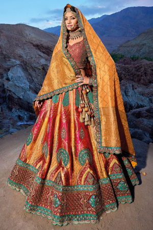 Multicolor Banarasi Silk Jacquard Designer Bridal Lehenga Set