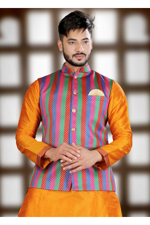 Multicolor Brocade Silk Nehru Jacket