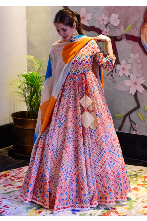 Multicolor Cotton Silk Readymade Anarkali Suit