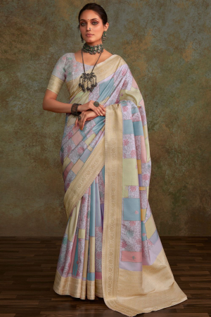 Multicolor Digital Print Silk Saree for Ceremonial