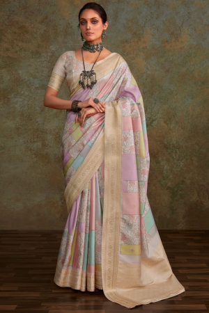 Multicolor Digital Print Silk Saree for Ceremonial