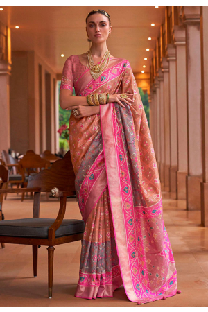 Multicolor Embellished Patola Silk Saree
