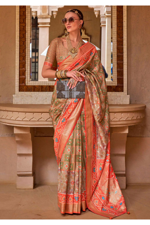 Multicolor Embellished Patola Silk Saree