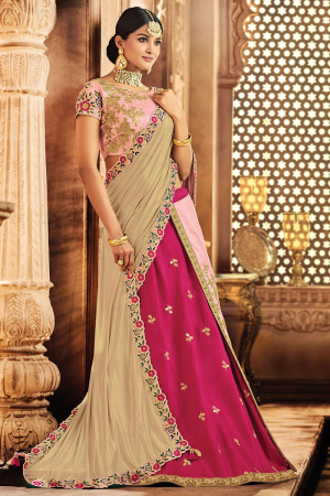 Buy Gold Scintillating Designer Fancy Party Wear Lehenga Style Sari | Lehenga  style Sarees