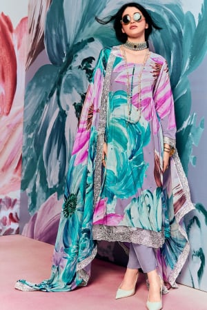 Multicolor Embroidered Pure Muslin Pant Kameez
