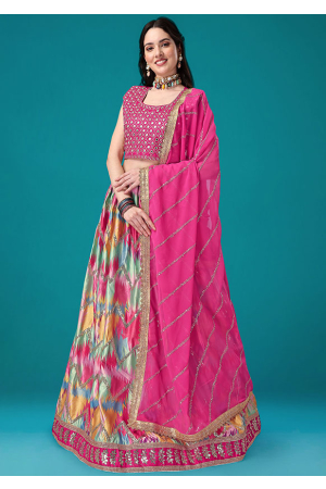 Multicolor Embroidered Satin Silk Lehenga Choli
