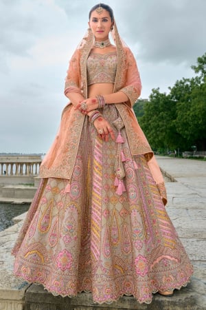 Multicolor Embroidered Silk Bridal Lehenga Choli