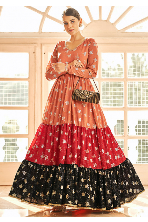 Multicolor Flared Georgette Gown