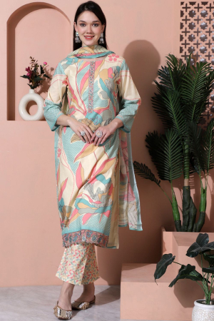 Multicolor Floral Print Cotton Pant Kameez