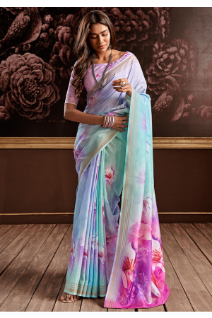 Multicolor Floral Print Pure Handloom Silk Saree