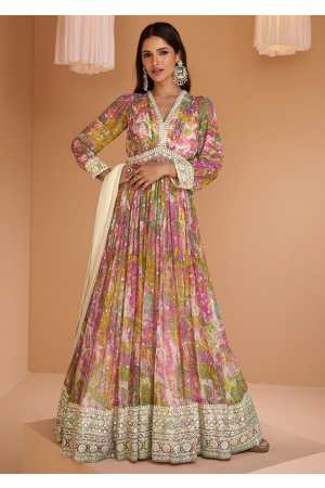 Multicolor Georgette Anarkali Dress with Dupatta