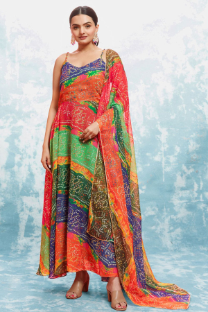 Multicolor Georgette Gown with Dupatta