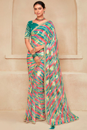 Multicolor Georgette Saree with Embroidered Blouse