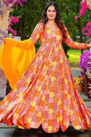 Multicolor Heavy Digital Printed Gown with Dupatta