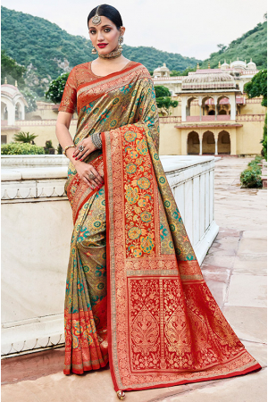 Multicolor Kanjivaram Tissue Silk Designer Saree