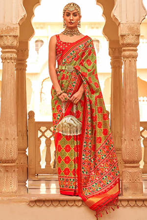 Multicolor Lagdi Patta Tussar Silk Designer Saree