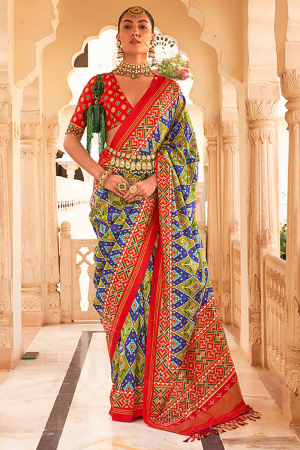 Multicolor Lagdi Patta Tussar Silk Designer Saree