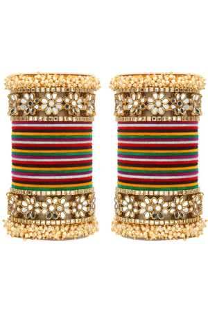 Multicolor Mirror Work Velvet Bangles