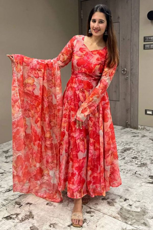 Multicolor Organza Readymade Flared Anarkali Dress
