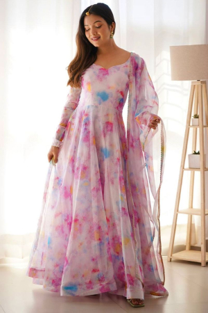 Multicolor Organza Silk Flared Anarkali Suit