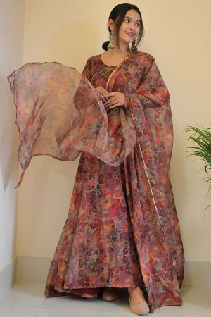 Multicolor Organza Silk Readymade Anarkali Suit