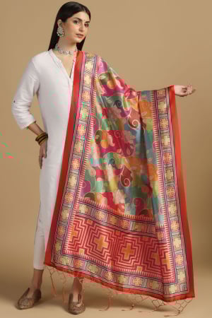 Multicolor Printed Assam Silk Dupatta