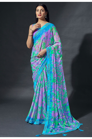 Multicolor Printed Chiffon Saree