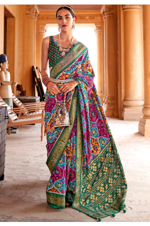 Multicolor Printed Dola Silk Saree