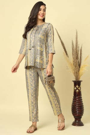Multicolor Printed Rayon Slub Co-Ord Set