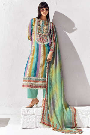 Multicolor Pure Cotton Embroidered Plus Size Suit