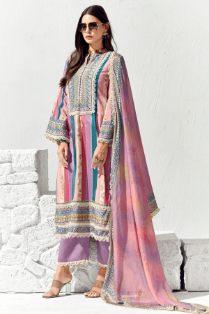 Multicolor Pure Cotton Embroidered Plus Size Suit