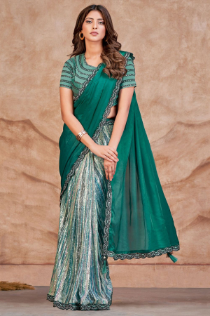 Multicolor Satin Crepe Silk Saree Ready to Wear Saree