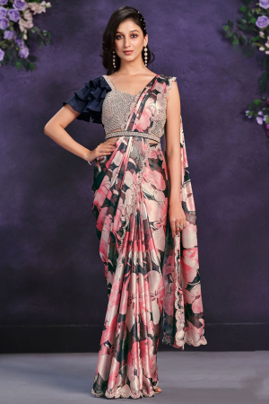 Multicolor Satin Silk Designer Ready to Wear Saree