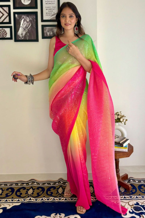Multicolor Sequins Embroidered Georgette Saree