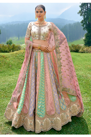 Multicolor Silk Heavy Embroidered Lehenga Choli Set