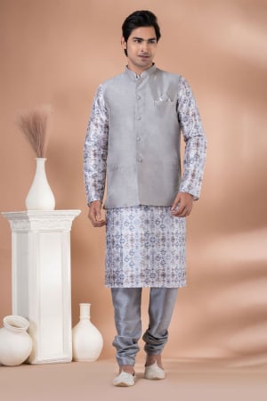 Multicolor Silk Kurta Pyjama Set with Jacket